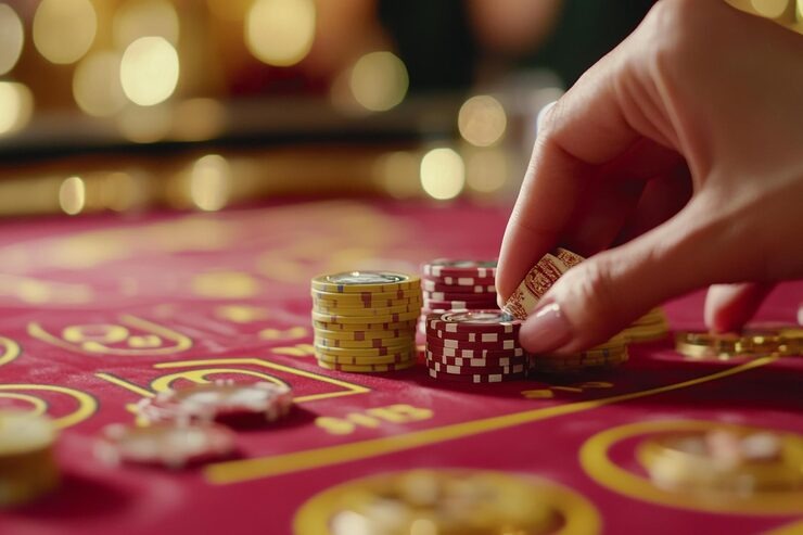 kaskus card games interface on Android phone showing baccarat table with live video feed and betting controls